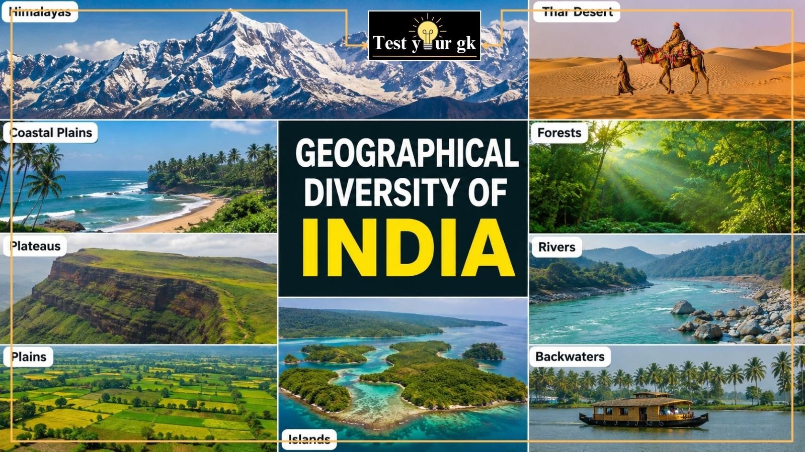 50+ Geographical Diversity of India Gk Question Map of India showing geographical diversity including Himalayas, plains, plateaus, and coastal regions for competitive exam preparation